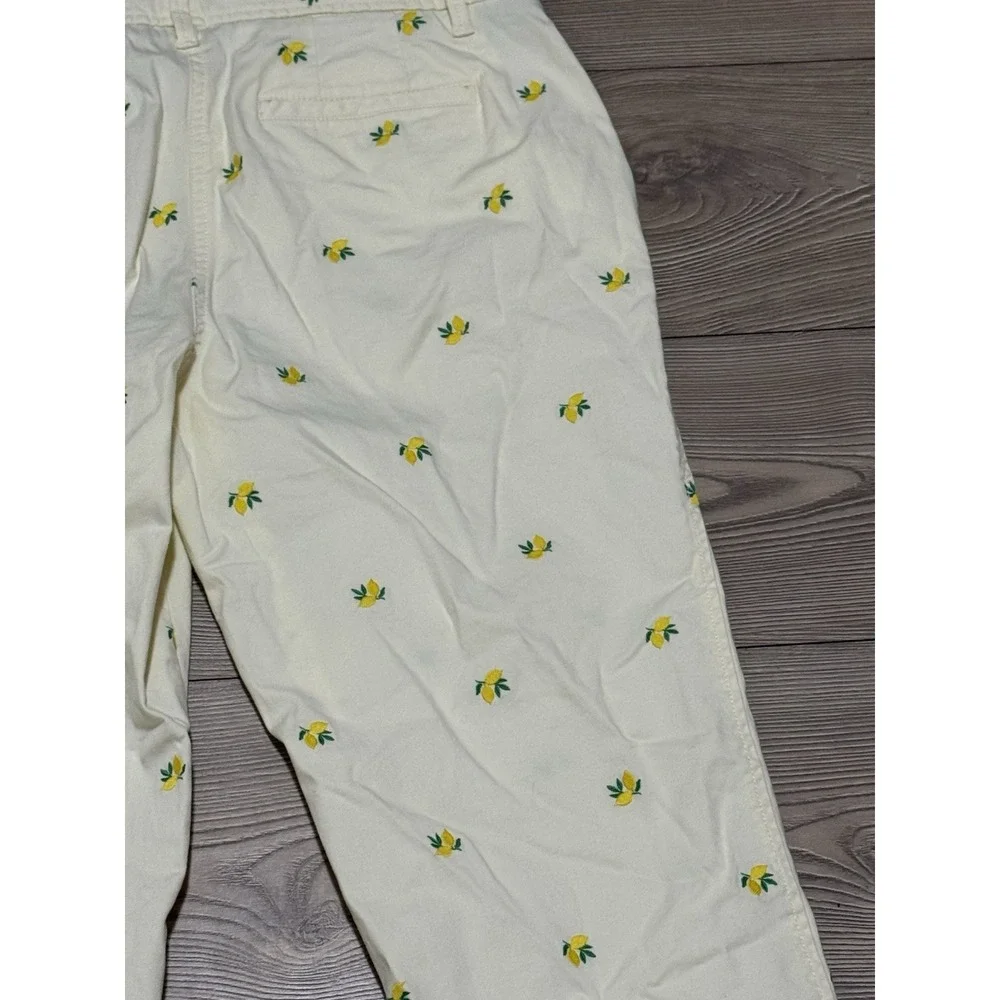 Talbots Relaxed Chino Pants Women's 10P Yellow Lemon Embroidered Stretch Ankle - Picture 6 of 11